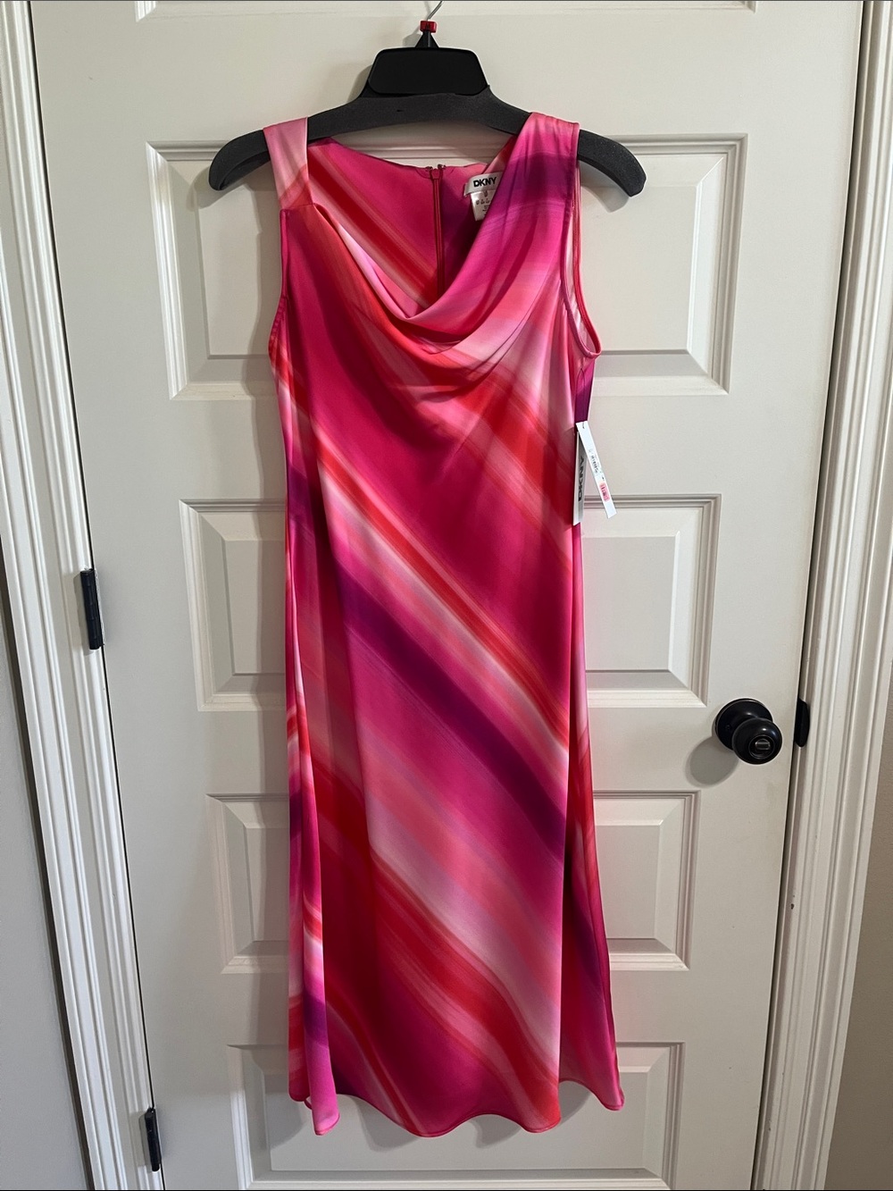 Dkny Pink & Fuchsia Diagonal-Stripe Cowl Neck Dress